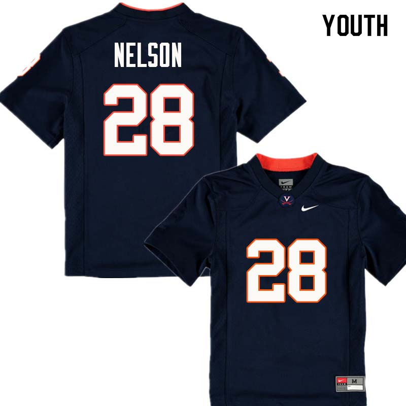 Youth #28 Brenton Nelson Virginia Cavaliers College Football Jerseys Sale-Navy - Click Image to Close